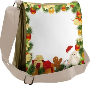 Ambesonne Christmas Messenger Bag, Garland Bear Tree, Unisex Cross-body