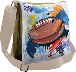 Ambesonne Colorful Messenger Bag, Rugby Ball Doodle Art, Unisex Cross-body