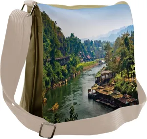 Ambesonne Colorful Messenger Bag, Tropic Thai Village, Unisex Cross-body