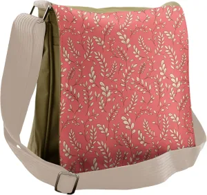 Ambesonne Coral Messenger Bag, Leaves Twigs Botanical, Unisex Cross-body