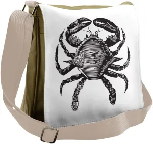 Ambesonne Crabs Messenger Bag, Crustacean Family Art, Unisex Cross-body
