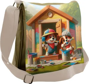 Ambesonne Dogs Messenger Bag, Puppies Painting the Kennel, Unisex Cross-body