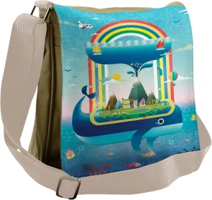 Ambesonne Ecology Messenger Bag, Whale Rainbow Ocean Art, Unisex Cross-body