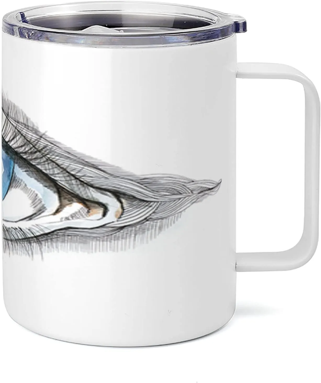 Ambesonne Eye 10 Oz Steel Mug, Abstract Human Eye with Butterfly Eyelashes Painting Style Dreamy Female Look, Vacuum Insulated Leak-resistant Cup for Outdoor Hiking and Picnics, Black White Blue