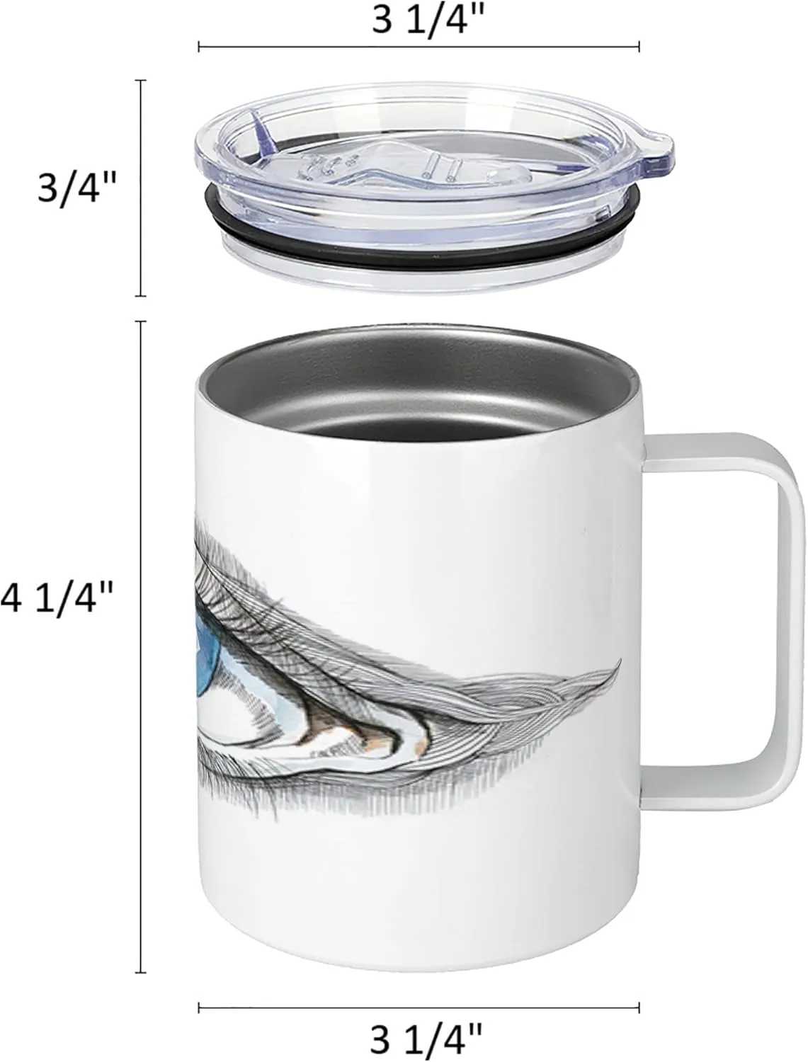 Ambesonne Eye 10 Oz Steel Mug, Abstract Human Eye with Butterfly Eyelashes Painting Style Dreamy Female Look, Vacuum Insulated Leak-resistant Cup for Outdoor Hiking and Picnics, Black White Blue