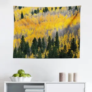 Ambesonne Fall Tapestry, Colorful Aspen Forest in Colorado Rocky Mountains Western Wilderness USA Theme, Fabric Wall Hanging Decor for Bedroom Living Room Dorm, 28" X 23", Green Yellow Grey