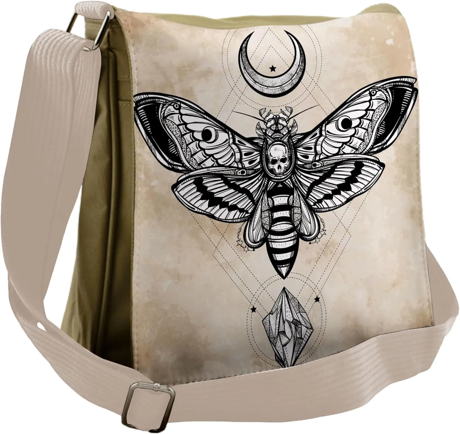 Ambesonne Fantasy Messenger Bag, Hawk Moth Skull Magic, Unisex Cross-body