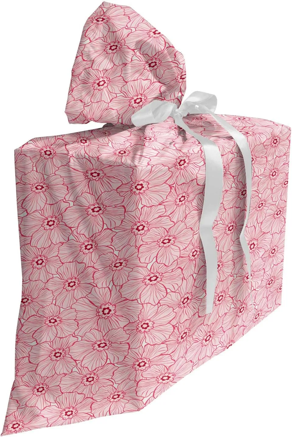 Ambesonne Floral Gift Bag, Rhythmic Pattern of Abstract Tender Flowers Greeting Theme, Fabric Party Favor Pouch with 3 Ribbons, 27, Rose Dark Coral