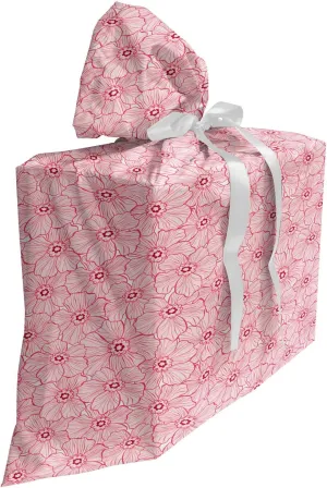 Ambesonne Floral Gift Bag, Rhythmic Pattern of Abstract Tender Flowers Greeting Theme, Fabric Party Favor Pouch with 3 Ribbons, 27, Rose Dark Coral
