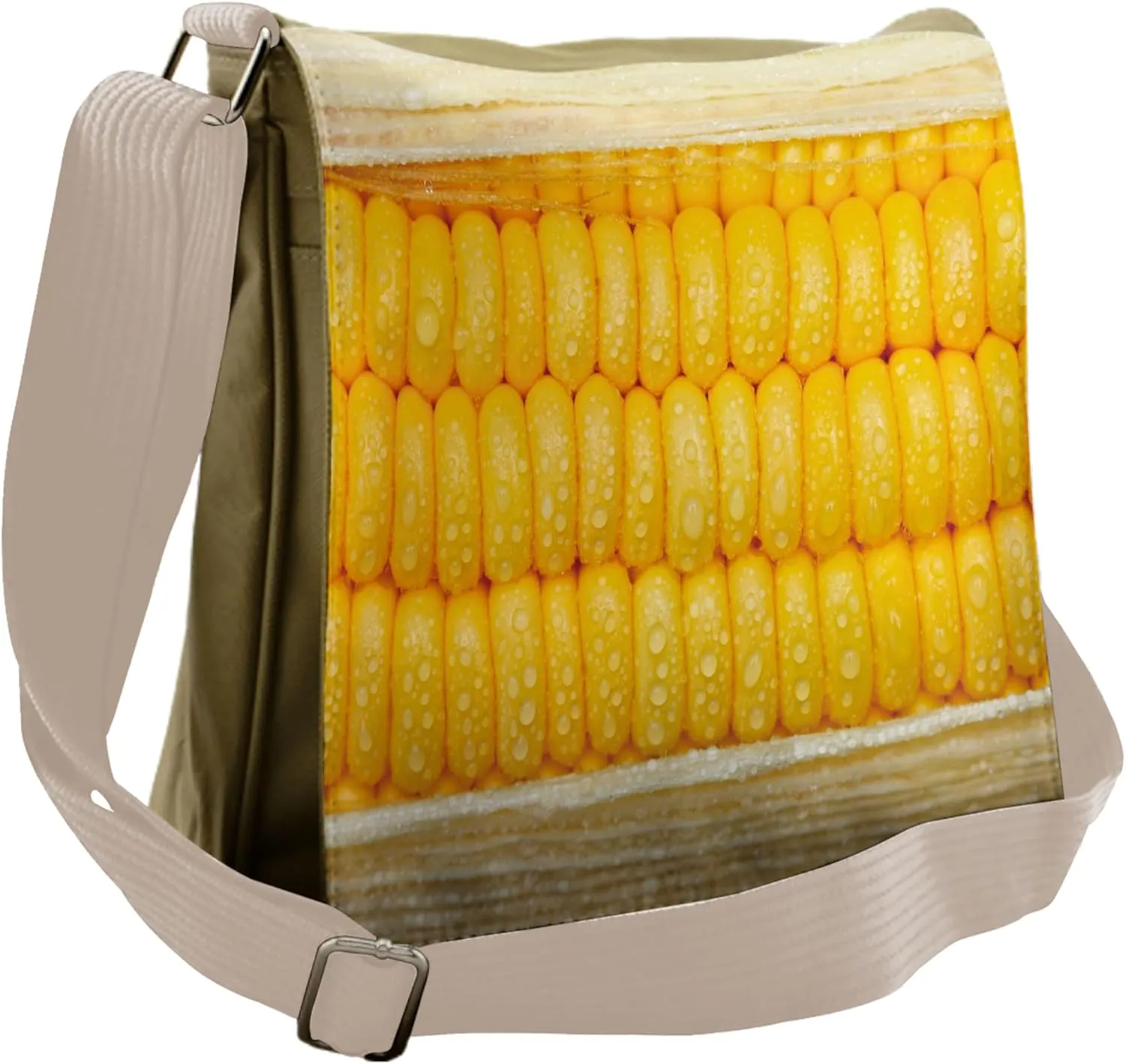 Ambesonne Food Art Messenger Bag, Corn Stem with Raindrops, Unisex Cross-body