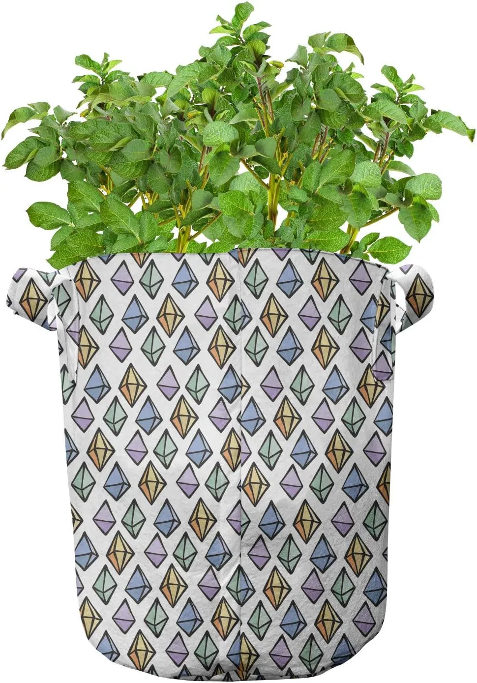 Ambesonne Geology Grow Bags 5-Pack, Hand Drawn Gemstone Items, Heavyduty Fabric Pots with Handles for Plants, 5 Gallon, Multicolor