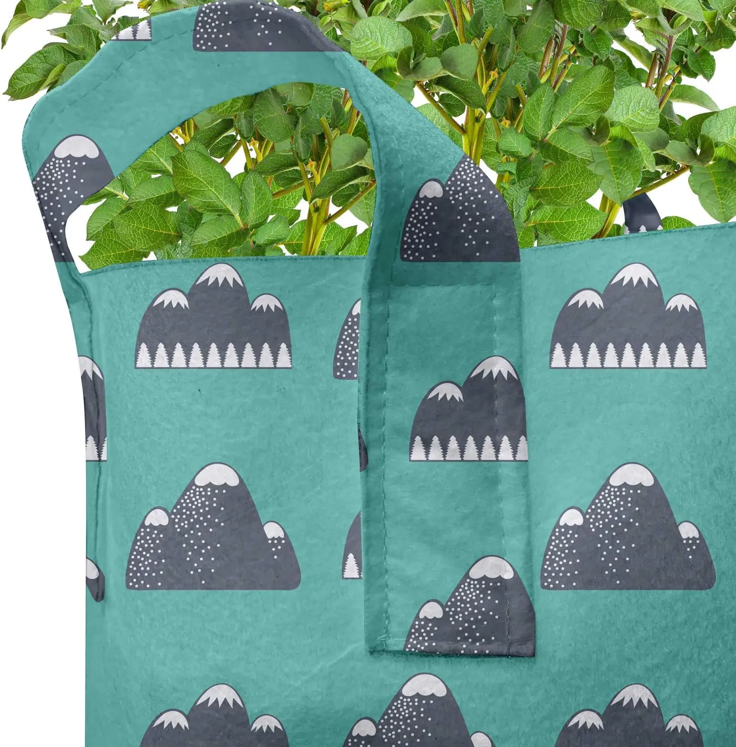 Ambesonne Geology Grow Bags 5-Pack, Outdoor Rock Snow Mountain, Heavyduty Fabric Pots with Handles for Plants, 7 Gallon, Dark Blue Dark Seafoam