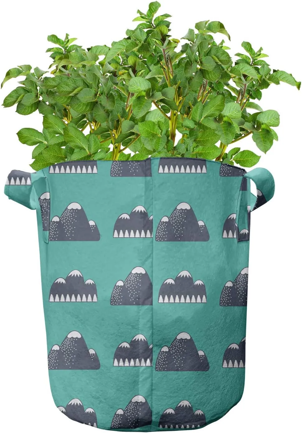 Ambesonne Geology Grow Bags 5-Pack, Outdoor Rock Snow Mountain, Heavyduty Fabric Pots with Handles for Plants, 7 Gallon, Dark Blue Dark Seafoam