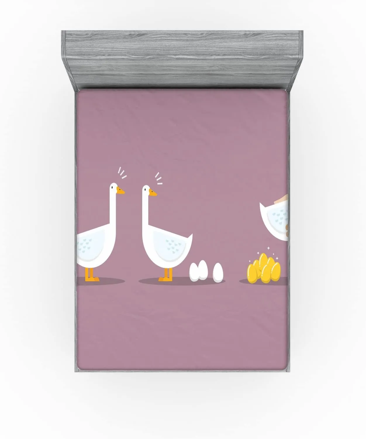 Ambesonne Goose Fitted Sheet, Funny Image of a Hands Carrying a Special One Among Ordinary Other, Bed Cover with All-Round Elastic Deep Pocket for Comfort, Full Size, Grey Pink Mustard and White