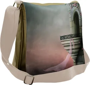 Ambesonne Gothic Messenger Bag, Old Medieval Tower Rose, Unisex Cross-body