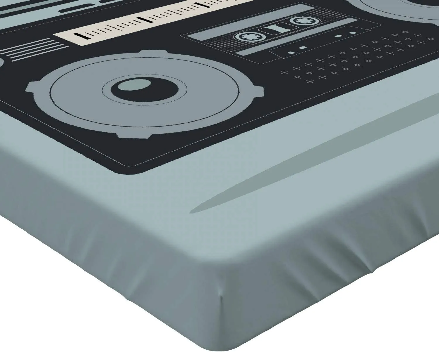 Ambesonne Hip Hop Fitted Sheet, Classic 1980s Boombox Image on Doodle Retro Background Nostalgic Urban Ghetto Theme, Soft Decorative Fabric Bedding All-Round Elastic Pocket, Twin Size, Blue Grey