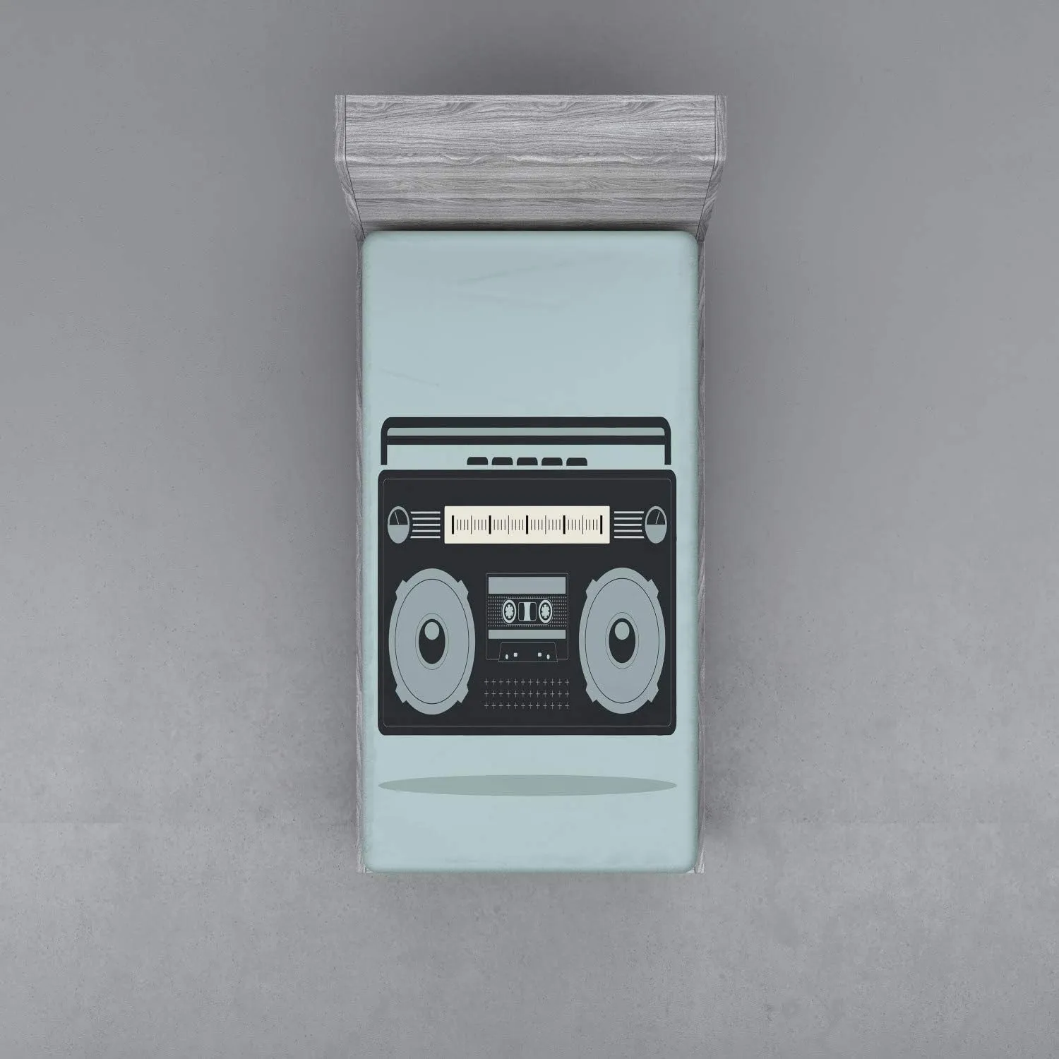 Ambesonne Hip Hop Fitted Sheet, Classic 1980s Boombox Image on Doodle Retro Background Nostalgic Urban Ghetto Theme, Soft Decorative Fabric Bedding All-Round Elastic Pocket, Twin Size, Blue Grey