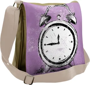 Ambesonne Hipster Messenger Bag, Retro Alarm Clock Grunge, Unisex Cross-body