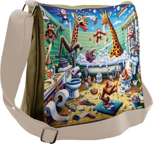 Ambesonne Humorous Messenger Bag, Funny Chaos Bath Animals, Unisex Cross-body