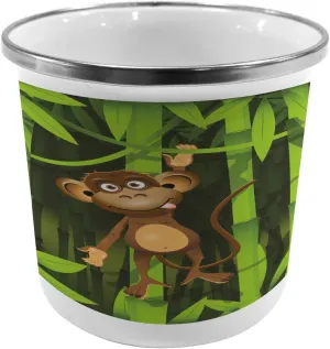 Ambesonne Jungle Steel Camping Mug, Wildlife Theme with Illustration of a Monkey in The Jungle Print, Printed Thermal Cup for Camping and Outdoor Activities, Brown and Fern Green