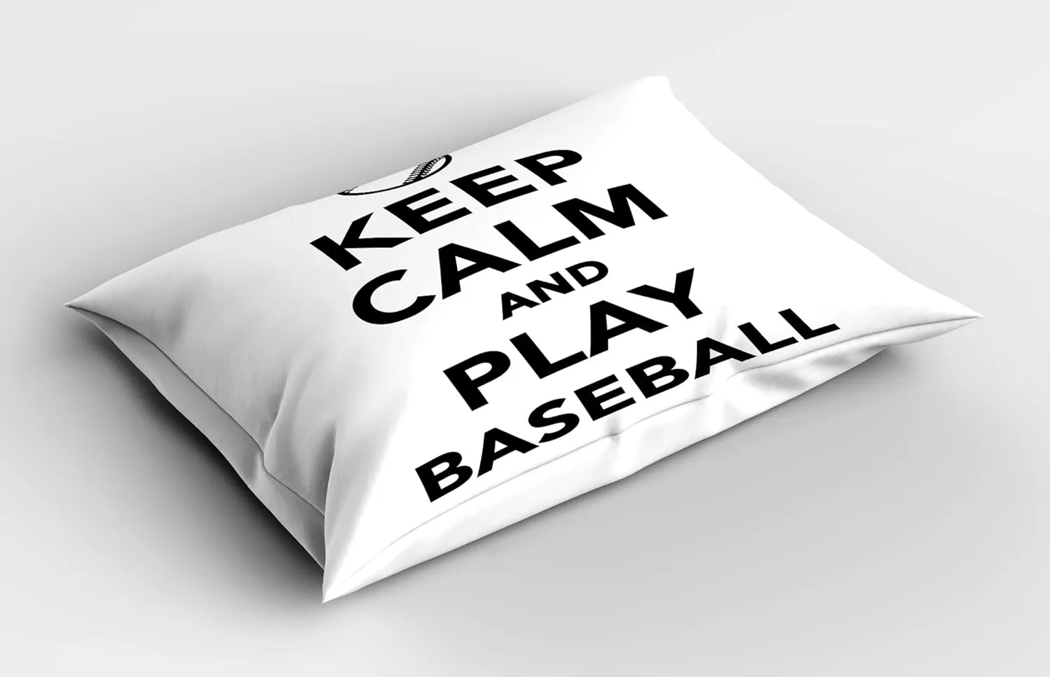 Ambesonne Keep Calm Pillow Sham, Play Baseball Phrase Sports Theme with The Ball Monochrome Pictogram, Decorative Standard King Size Printed Pillowcase, 36" X 20", White