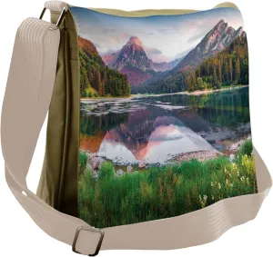 Ambesonne Landscape Messenger Bag, Swiss Lake Sunrise, Unisex Cross-body