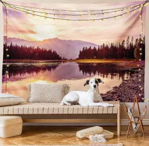 Ambesonne Landscape Tapestry Queen Size, Grand Teton Mountain Range at Sunset Jackson Lake Calm National Park USA, Wall Hanging Bedspread Bed Cover Wall Decor, Queen Size, Peach Pale Yellow