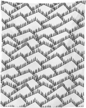 Ambesonne Landscape Tapestry Twin Size, Image of Triangular Shaped Mountain Ranges with Spruce Trees on Top, Wall Hanging Bedspread Bed Cover Wall Decor, 68" X 88", White and Charcoal Grey