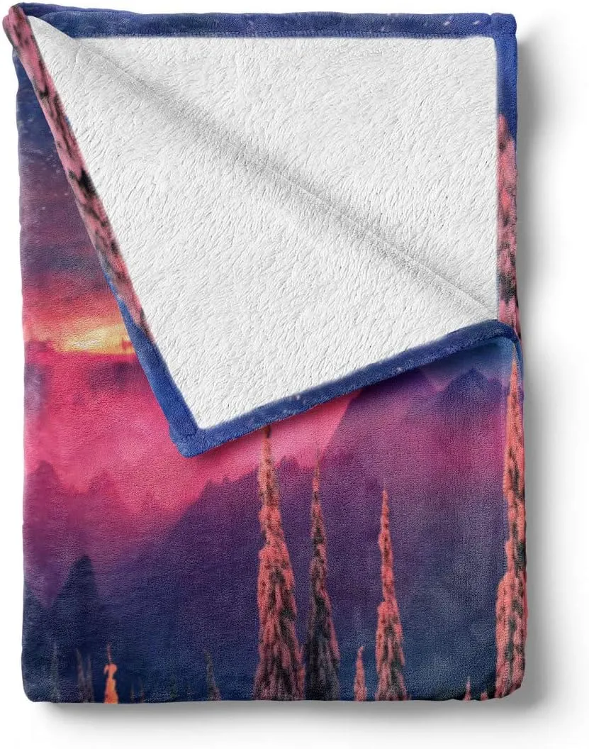 Ambesonne Milky Way Throw Blanket, Wild Alpine Scene with Cabin in The Woods Winter with Starry Skyline Illustration, Flannel Fleece Accent Piece Soft Couch Cover for Adults, 60" x 80", Multicolor