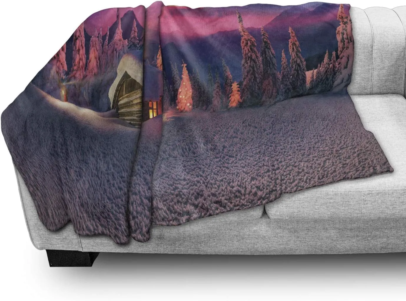 Ambesonne Milky Way Throw Blanket, Wild Alpine Scene with Cabin in The Woods Winter with Starry Skyline Illustration, Flannel Fleece Accent Piece Soft Couch Cover for Adults, 60" x 80", Multicolor