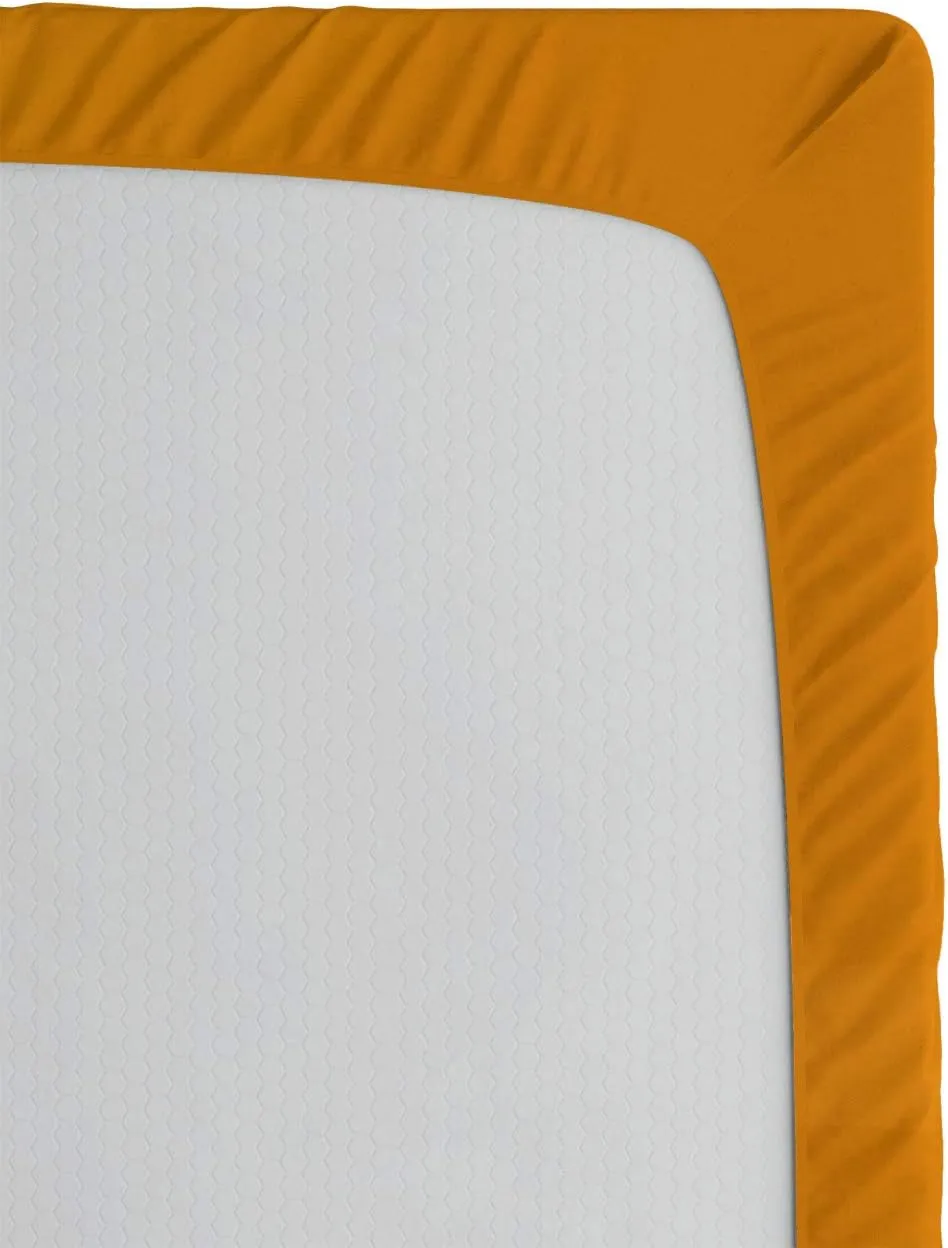 Ambesonne Modern 2 Pack Fitted Sheet, Yellow Cab Artdeco, Bed Cover All-Round Elastic Deep Pockets 2 Pieces, Package Contains 2 Twin XL Size Fitted Sheets, Orange White and Black