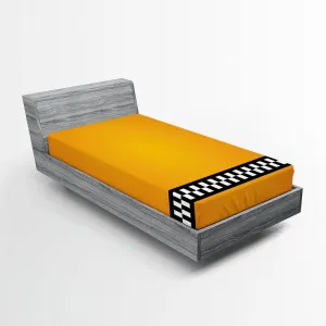 Ambesonne Modern 2 Pack Fitted Sheet, Yellow Cab Artdeco, Bed Cover All-Round Elastic Deep Pockets 2 Pieces, Package Contains 2 Twin XL Size Fitted Sheets, Orange White and Black