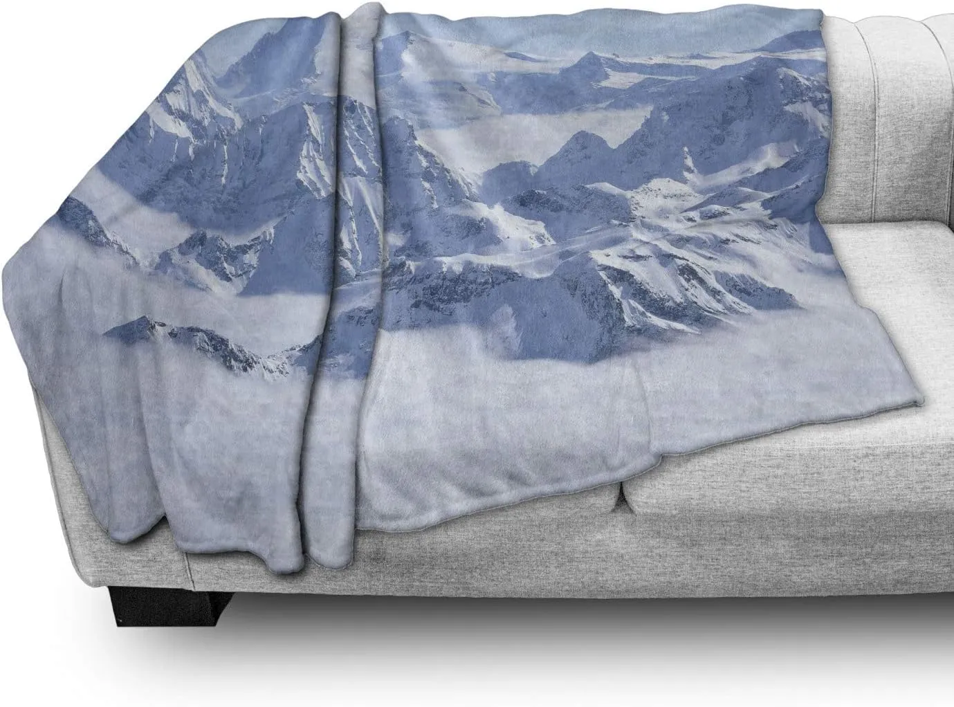 Ambesonne Mountain Throw Blanket, Snowy Summit of Alps Over The Clouds Scenery at Winter Wilderness in The Nature, Flannel Fleece Accent Piece Soft Couch Cover for Adults, 50" x 60", White Blue