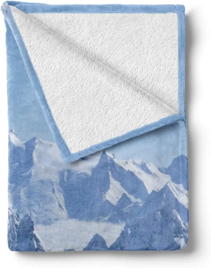 Ambesonne Mountain Throw Blanket, Snowy Summit of Alps Over The Clouds Scenery at Winter Wilderness in The Nature, Flannel Fleece Accent Piece Soft Couch Cover for Adults, 50" x 60", White Blue