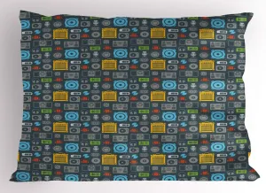 Ambesonne Music Pillow Sham, Audio Equipment Silhouette Music Technology Retro Style Recording Illustration, Decorative Standard King Size Printed Pillowcase, 36" X 20", Multicolor