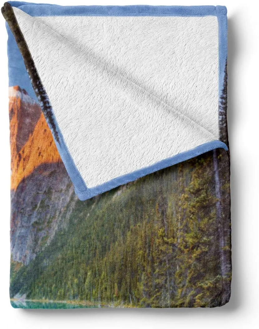 Ambesonne National Parks Throw Blanket, Canadian Rocky Mountain Range on Edith Cavell Lake Pastoral Image Print, Flannel Fleece Accent Piece Soft Couch Cover for Adults, 70" x 90", Multicolor