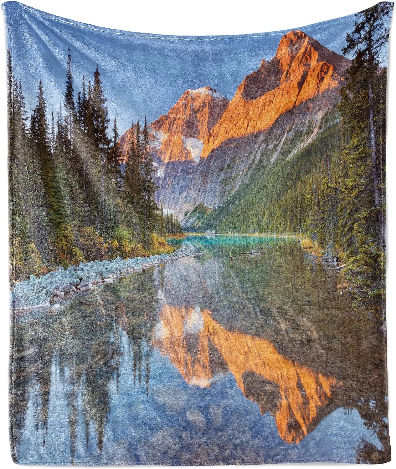 Ambesonne National Parks Throw Blanket, Canadian Rocky Mountain Range on Edith Cavell Lake Pastoral Image Print, Flannel Fleece Accent Piece Soft Couch Cover for Adults, 70" x 90", Multicolor