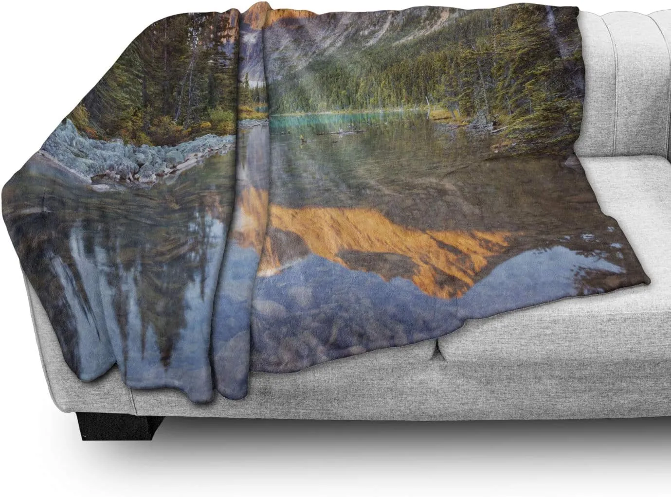 Ambesonne National Parks Throw Blanket, Canadian Rocky Mountain Range on Edith Cavell Lake Pastoral Image Print, Flannel Fleece Accent Piece Soft Couch Cover for Adults, 70" x 90", Multicolor
