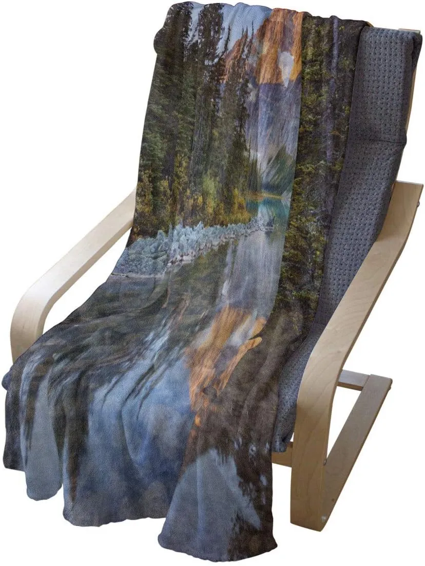 Ambesonne National Parks Throw Blanket, Canadian Rocky Mountain Range on Edith Cavell Lake Pastoral Image Print, Flannel Fleece Accent Piece Soft Couch Cover for Adults, 70" x 90", Multicolor