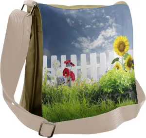 Ambesonne Nature Messenger Bag, Daisy Flowers in Yard, Unisex Cross-body
