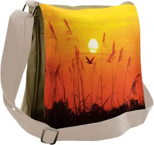 Ambesonne Nature Messenger Bag, Flying Birds at Dusk, Unisex Cross-body