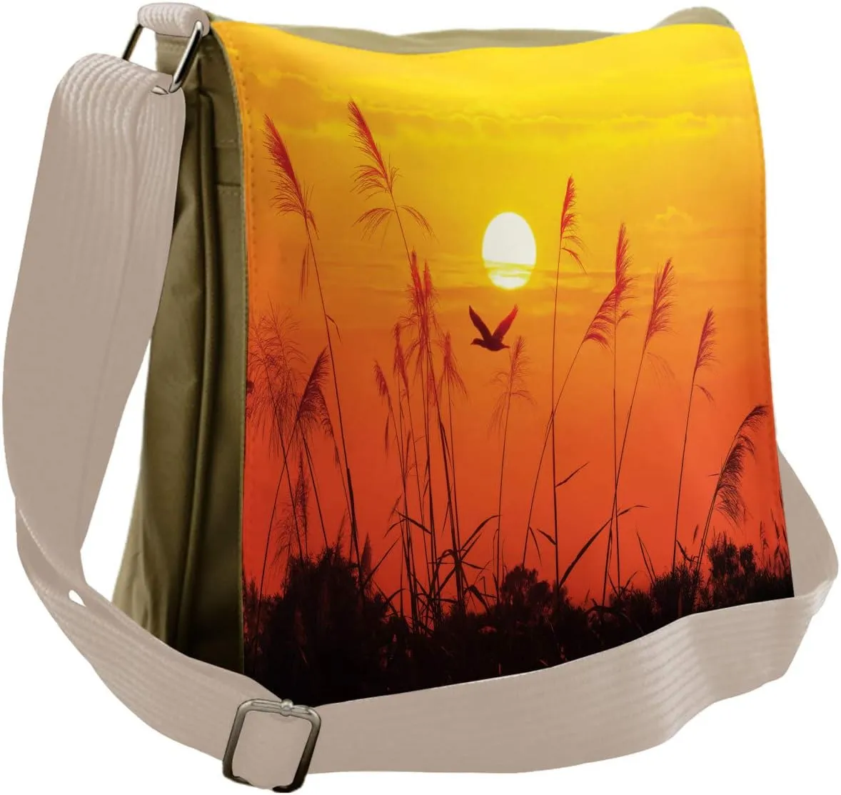 Ambesonne Nature Messenger Bag, Flying Birds at Dusk, Unisex Cross-body