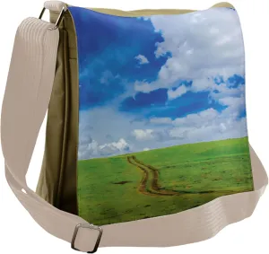 Ambesonne Nature Messenger Bag, Path in Meadow Rural, Unisex Cross-body