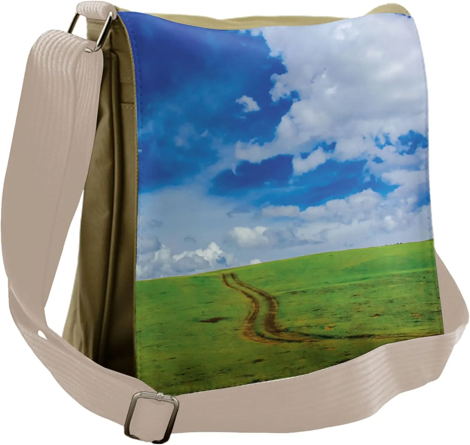 Ambesonne Nature Messenger Bag, Path in Meadow Rural, Unisex Cross-body