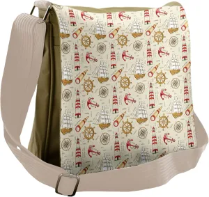 Ambesonne Nautical Messenger Bag, Lighthouse Ship Trip, Unisex Cross-body