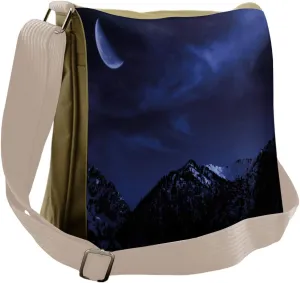Ambesonne Night Messenger Bag, Snowy Mountains Scenic, Unisex Cross-body