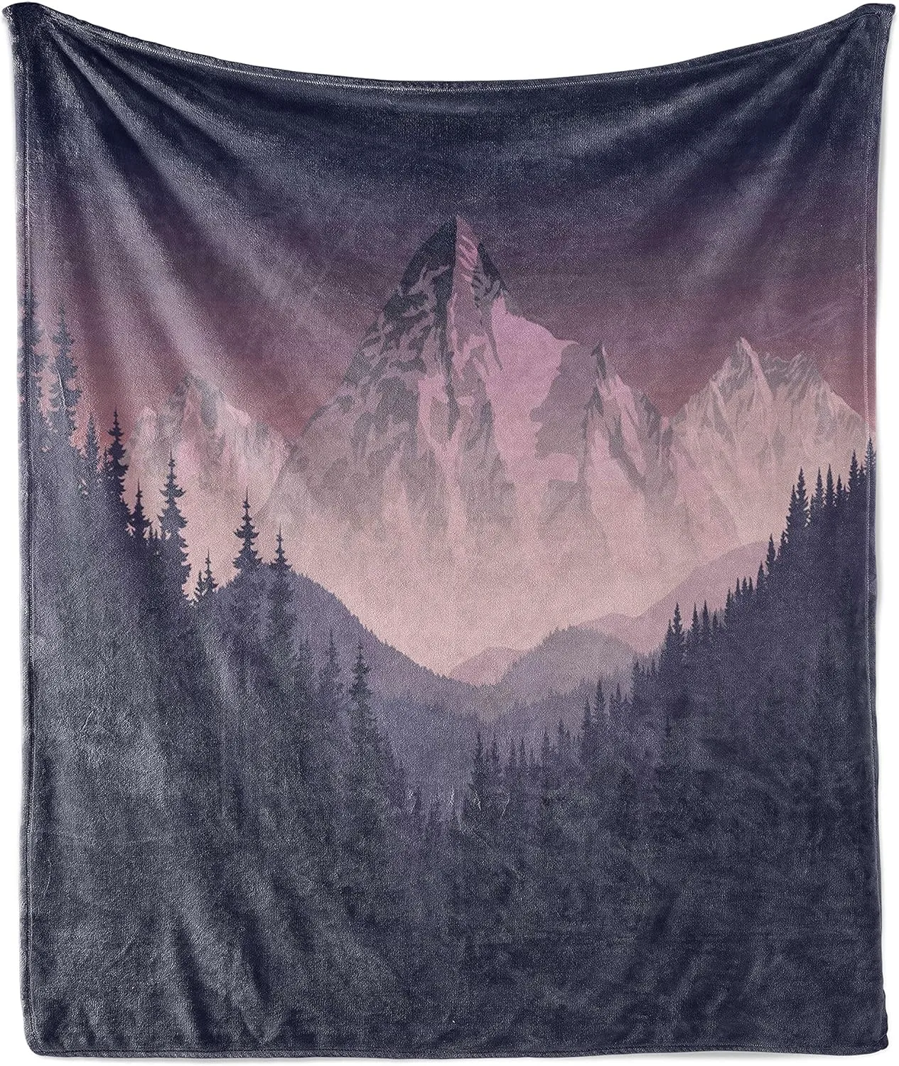 Ambesonne Northwoods Throw Blanket, Foggy Mountain Range Coniferous Trees Adventure in Wilderness, Flannel Fleece Accent Piece Soft Couch Cover for Adults, 70" x 90", Dark Purple Grey Mauve