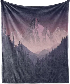 Ambesonne Northwoods Throw Blanket, Foggy Mountain Range Coniferous Trees Adventure in Wilderness, Flannel Fleece Accent Piece Soft Couch Cover for Adults, 70" x 90", Dark Purple Grey Mauve