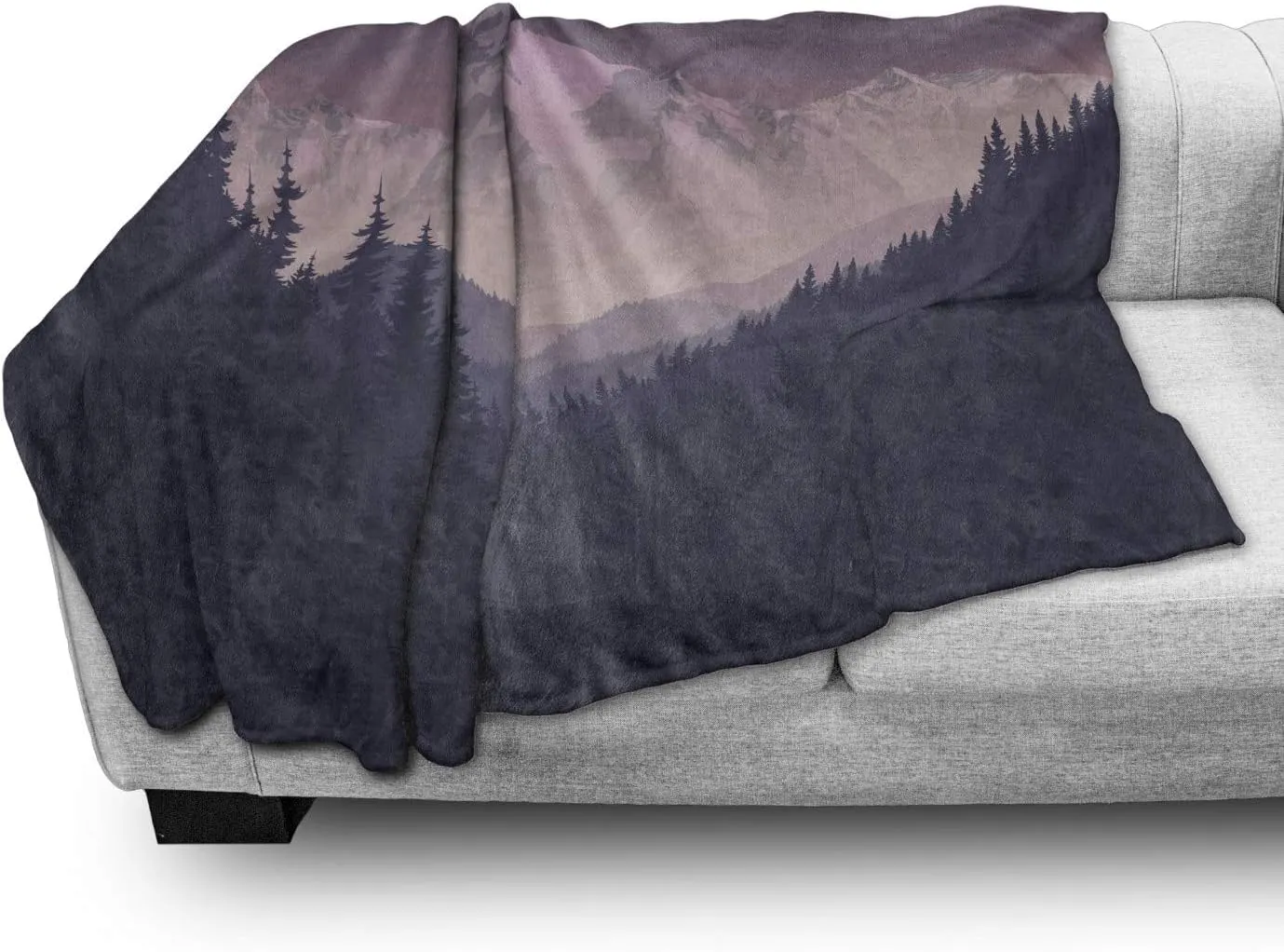Ambesonne Northwoods Throw Blanket, Foggy Mountain Range Coniferous Trees Adventure in Wilderness, Flannel Fleece Accent Piece Soft Couch Cover for Adults, 70" x 90", Dark Purple Grey Mauve