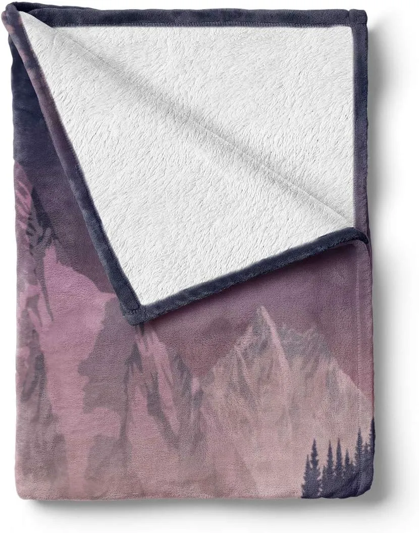 Ambesonne Northwoods Throw Blanket, Foggy Mountain Range Coniferous Trees Adventure in Wilderness, Flannel Fleece Accent Piece Soft Couch Cover for Adults, 70" x 90", Dark Purple Grey Mauve